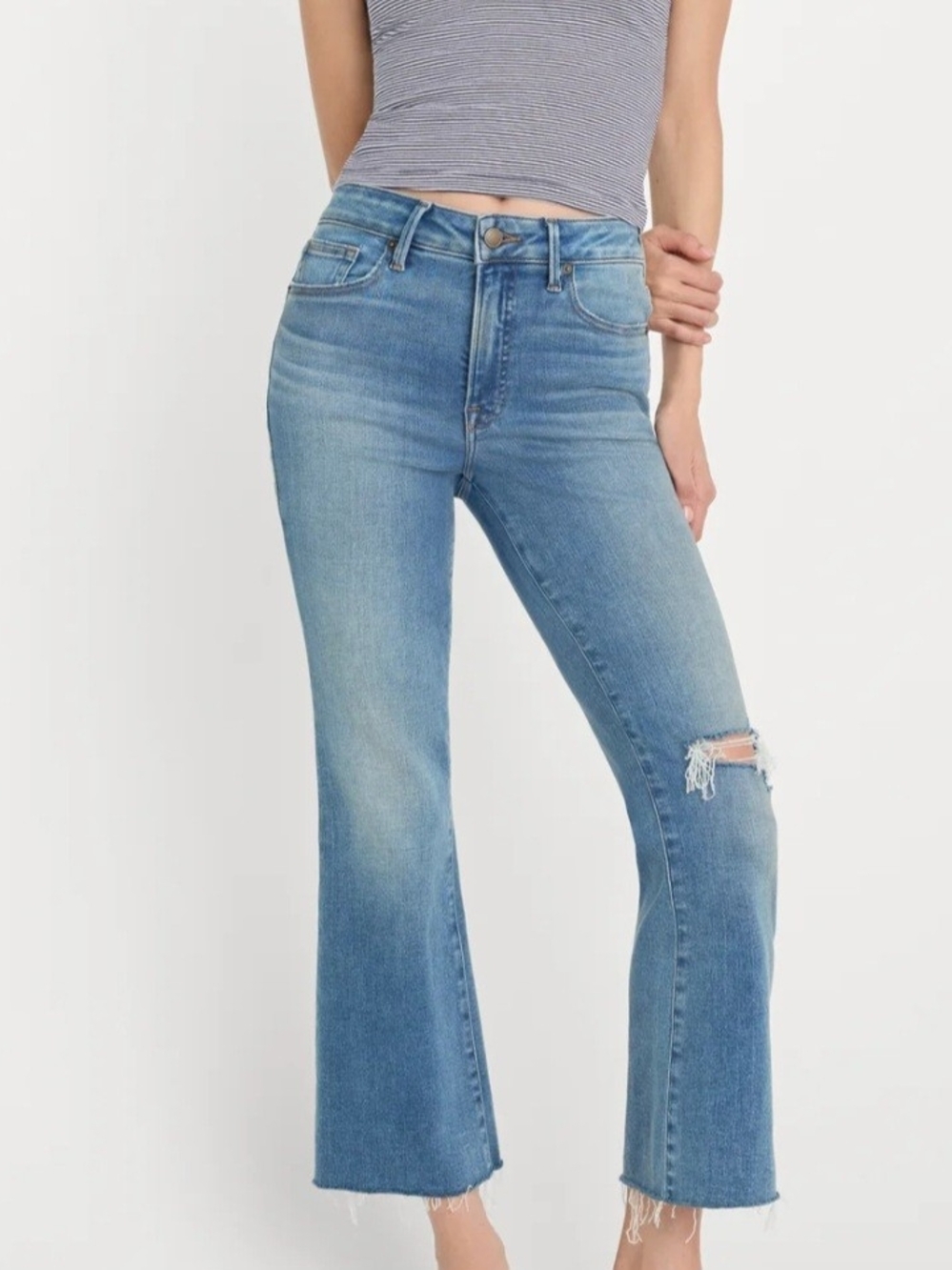 Good American Brand New  Mid-Rise Light Blue Cropped Flare Jeans